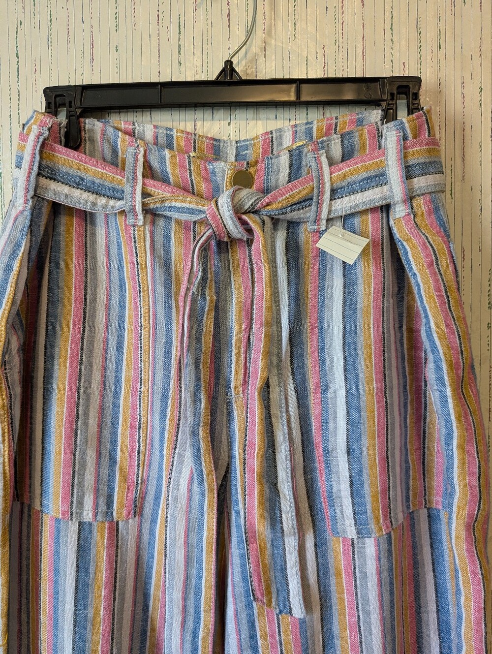 Seven7 Wide Leg Striped Linen Crop Pants - Picture 4 of 10